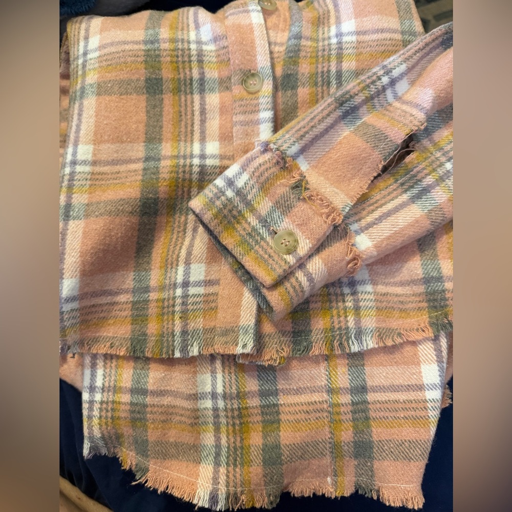 Peach Love California Plaid Button-Down Shirt Peach and Gray - Picture 3 of 10
